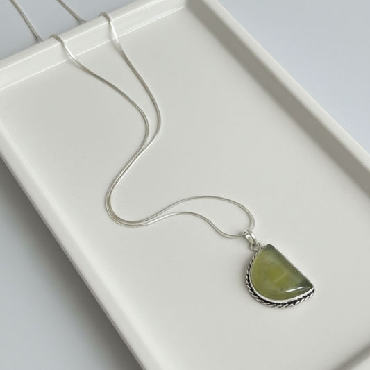 Oxidised Silver Necklace with Natural Green Stone Pendant