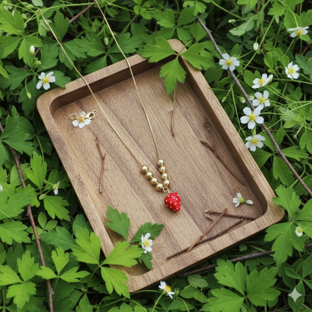 Minimal Gold Chain Strawberry Pendant Necklace