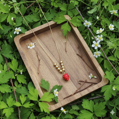 Minimal Gold Chain Strawberry Pendant Necklace