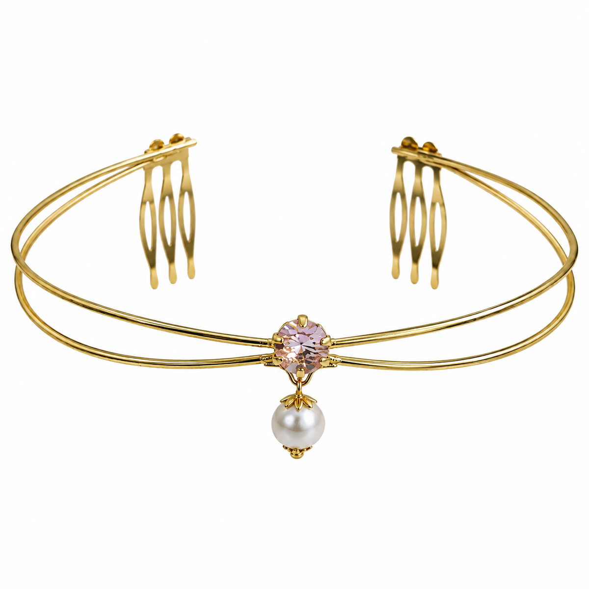 Gold-Plated Pink Stone Pearl Hairlet for Women