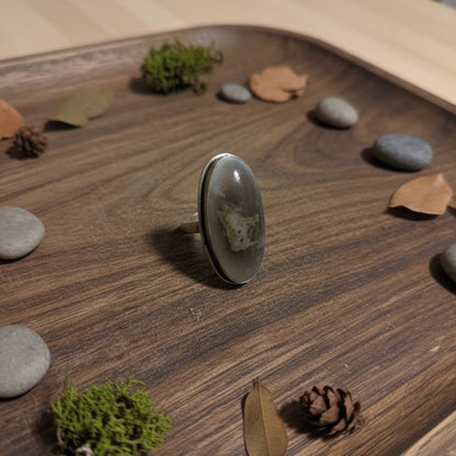 Handcrafted Natural Stone Ring with Oxidised Silver Finish