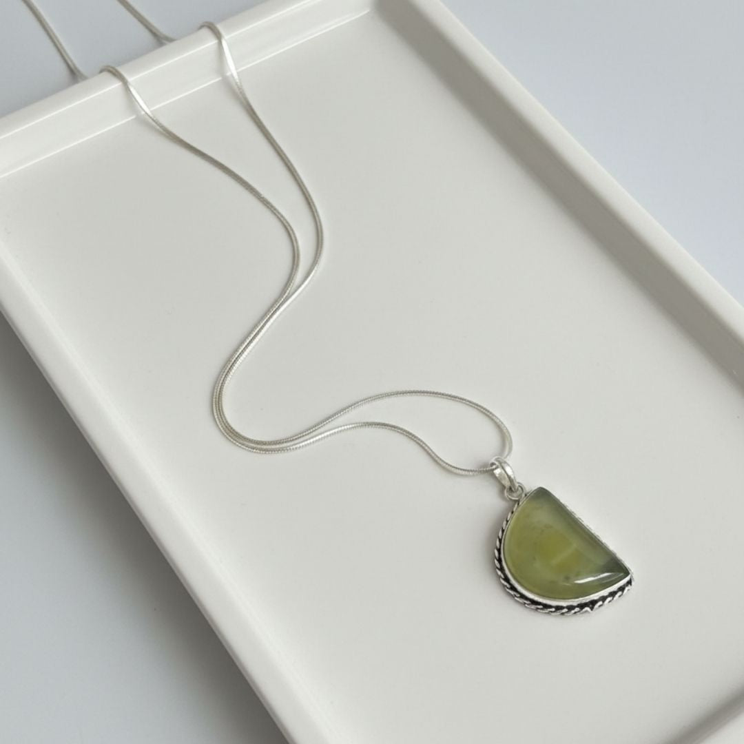 Oxidised Silver Necklace with Natural Green Stone Pendant