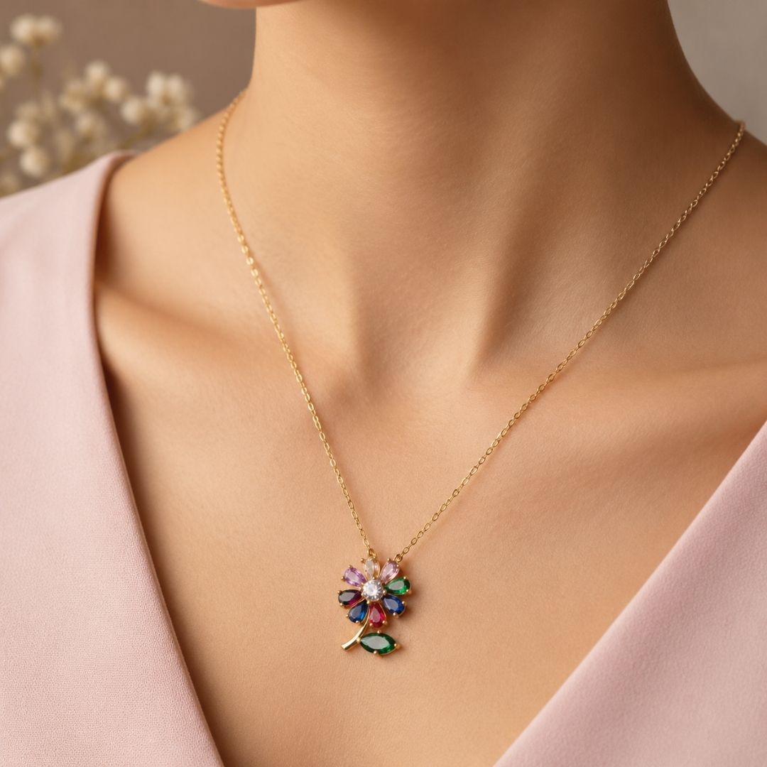 Radiant Multicolor Anti-Tarnish Diamond Pendant