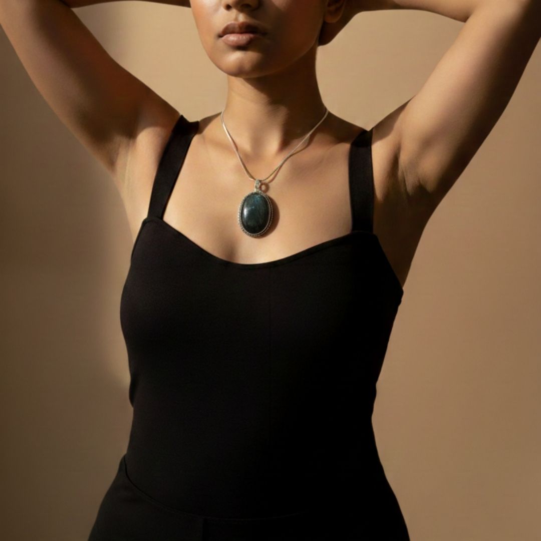 Mystic Labradorite Oval Pendant Necklace