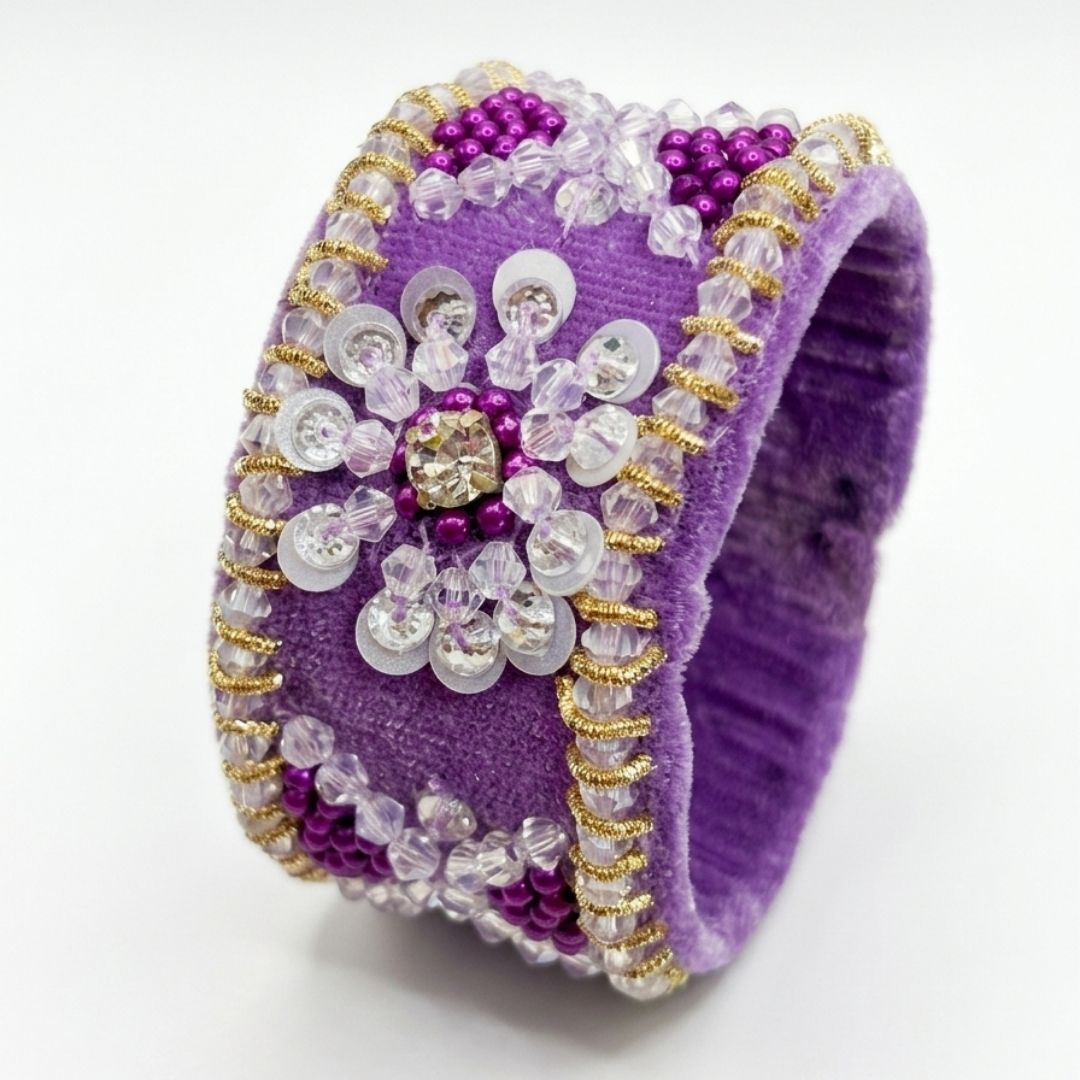 Royal Lavender Handcrafted Embroidered Cuff Bracelet