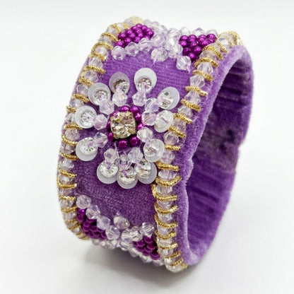 Royal Lavender Handcrafted Embroidered Cuff Bracelet