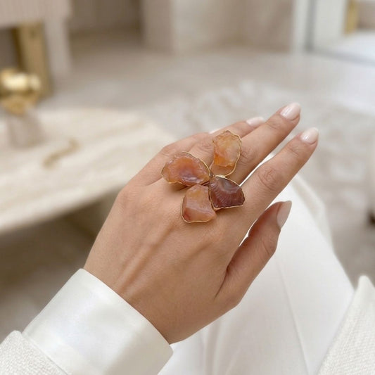 Blush Quartz Petal Statement Ring in Gold Vermeil