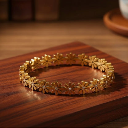 Gold Bloom Flower Bangle Bracelet