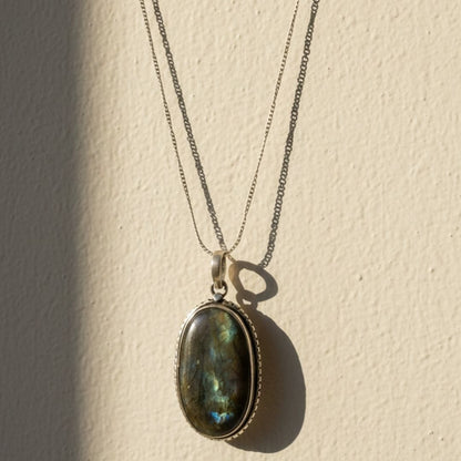 Mystic Labradorite Oval Pendant Necklace
