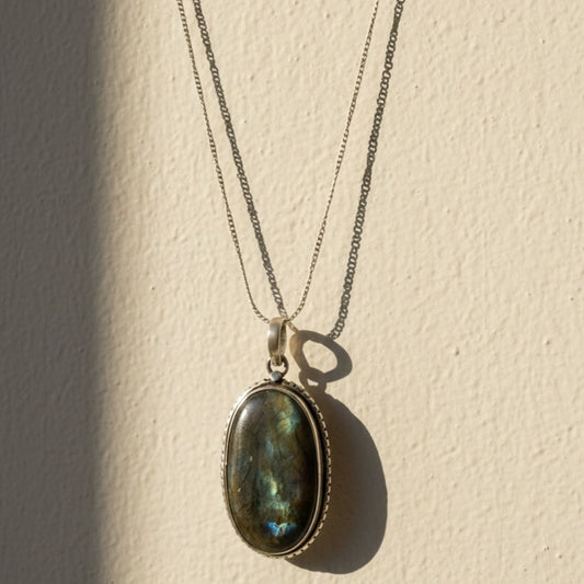 Mystic Labradorite Oval Pendant Necklace