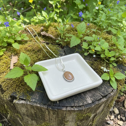 Oxidised Silver Necklace with Natural Brown Stone Pendant