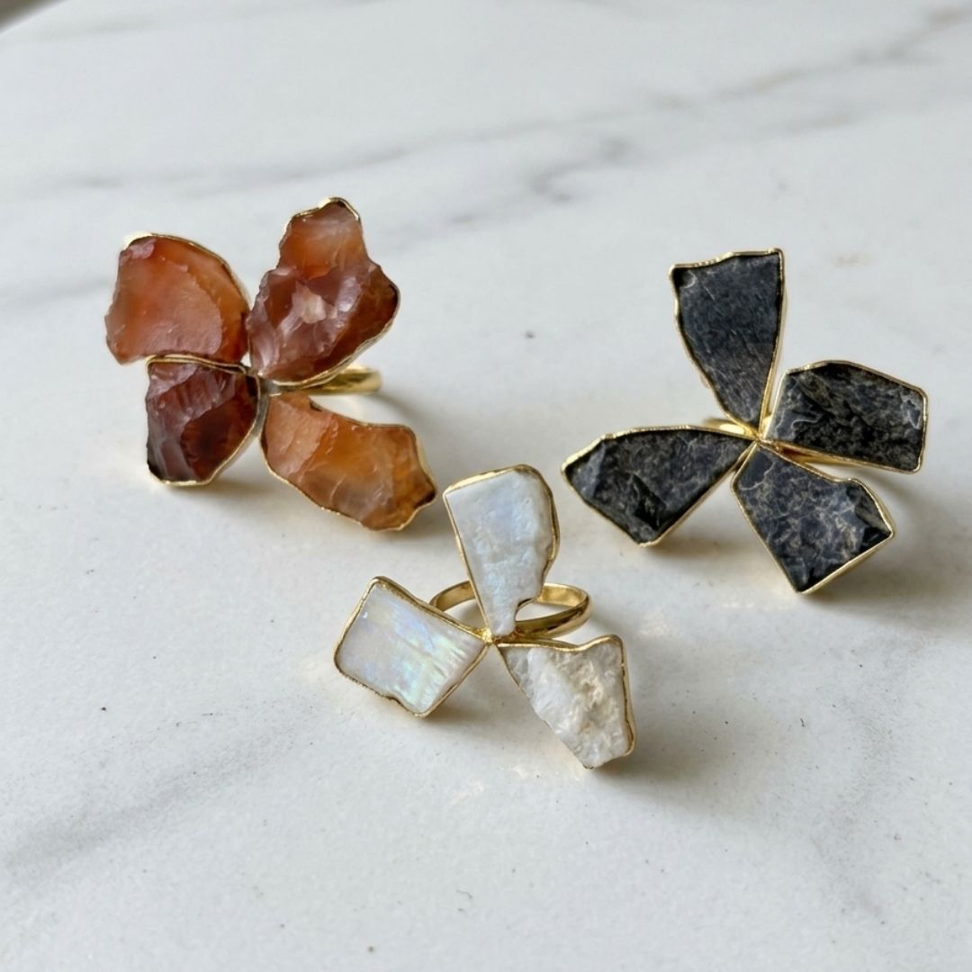 Midnight Slate Petal Ring in Gold Vermeil
