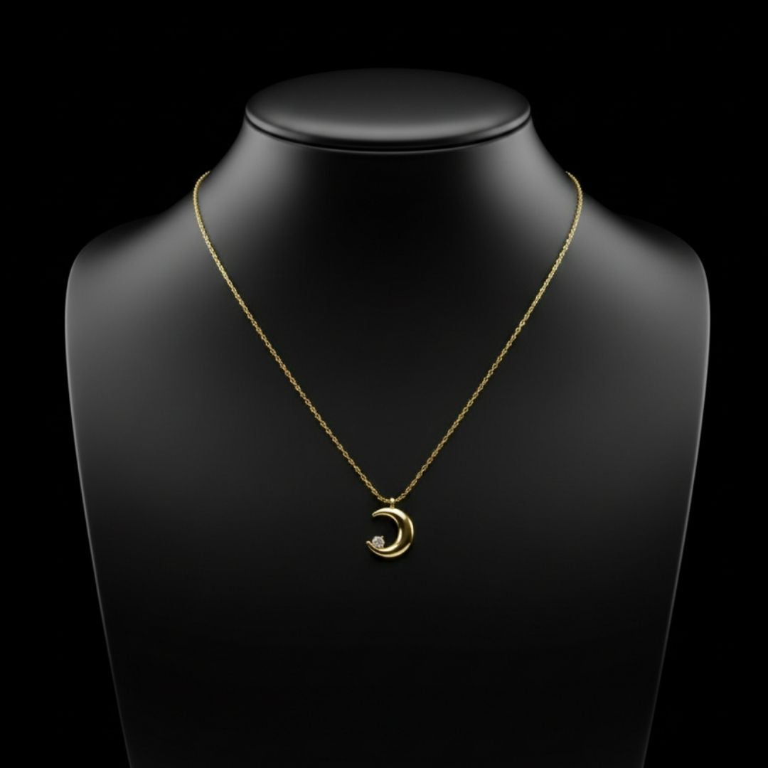 Minimal Gold Crescent Moon Pendant Necklace