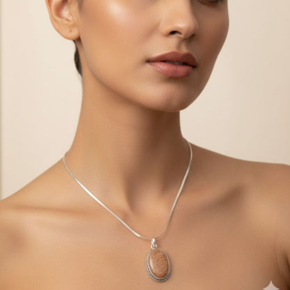 Oxidised Silver Necklace with Natural Brown Stone Pendant