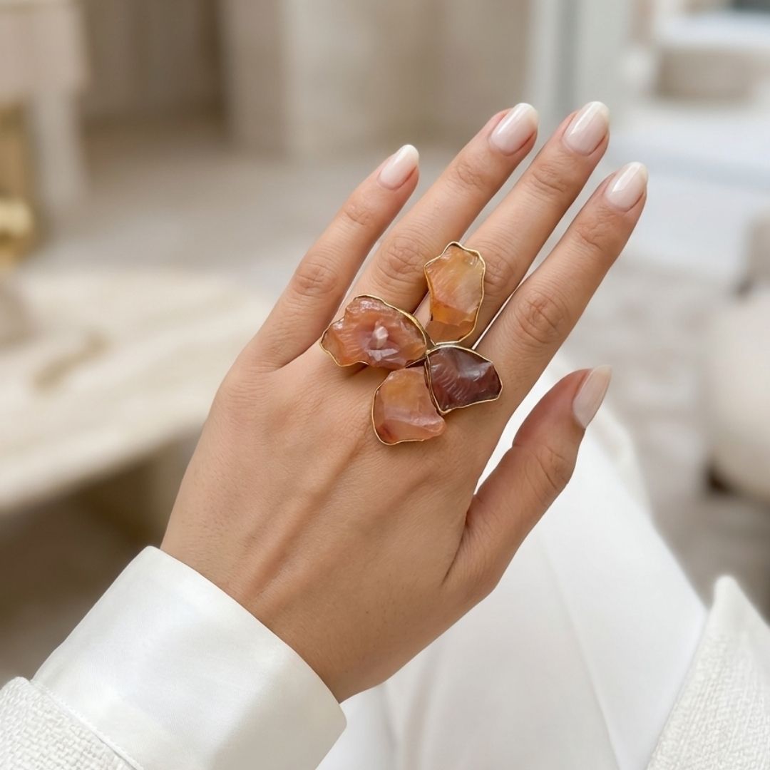 Blush Quartz Petal Statement Ring in Gold Vermeil
