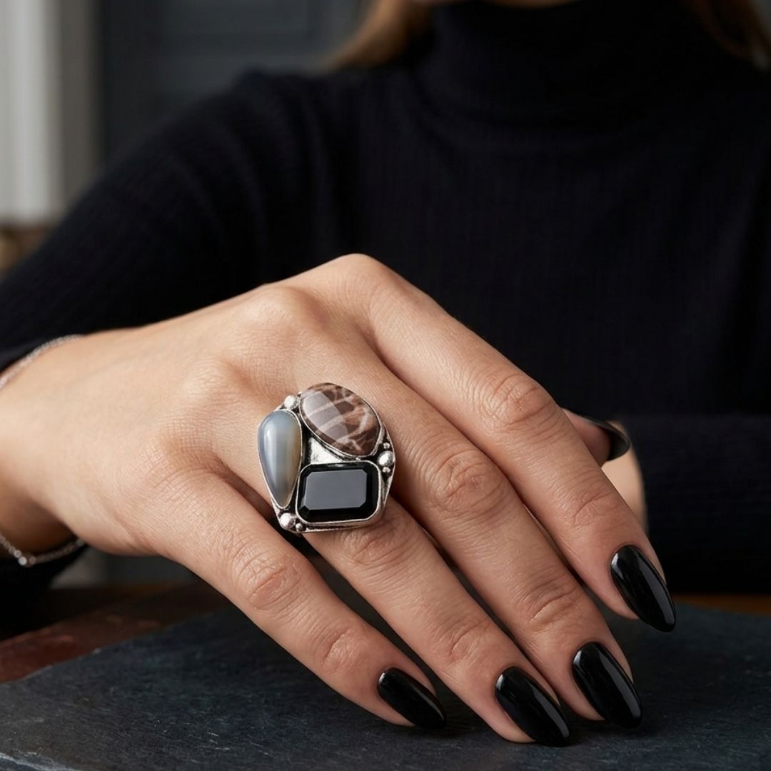 Oxidised Multi-Stone Statement Ring