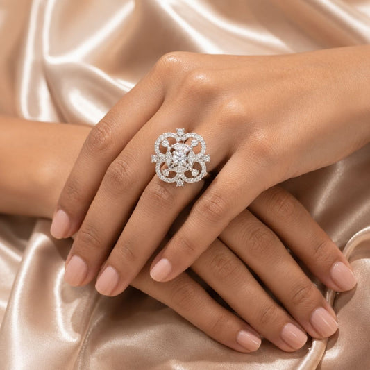 Elegant Floral AD Statement Ring