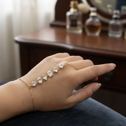 Luxury Gold Hand Chain Bracelet with Multi-Shape CZ Stones