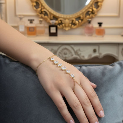 Luxury Gold Hand Chain Bracelet with Multi-Shape CZ Stones