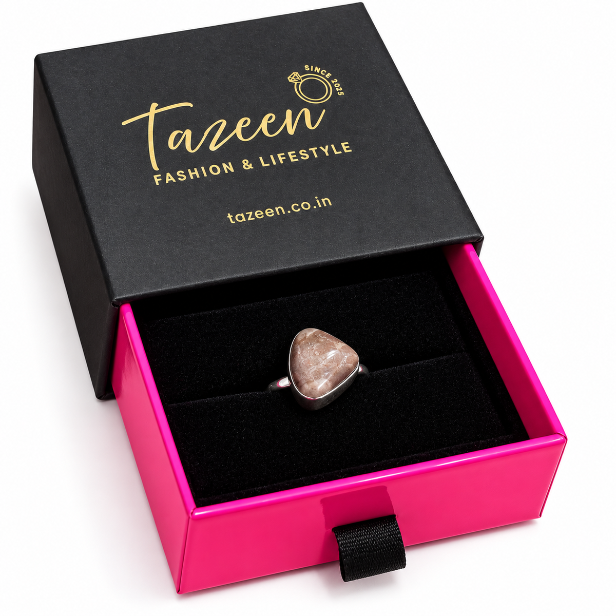 Oxidised Silver Ring with Rustic Rose-Brown Stone