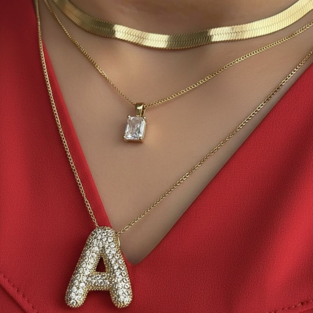 A Letter Diamond Necklace – Gold Plated Alphabet Pendant, Anti Tarnish