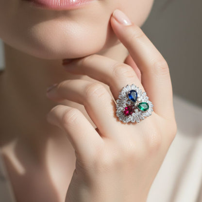 AD Multi-Stone Statement Finger Ring