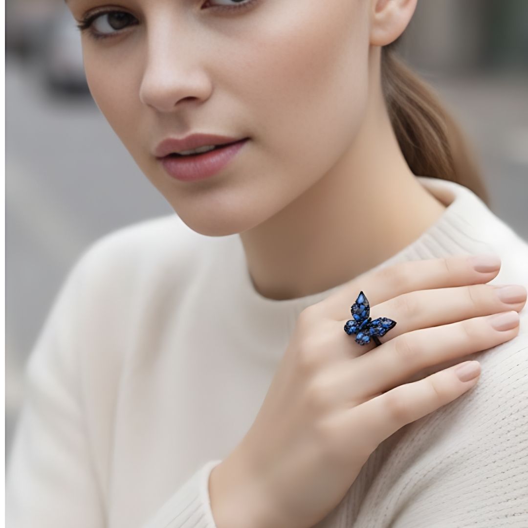 Premium Blue Butterfly Statement Ring for Women