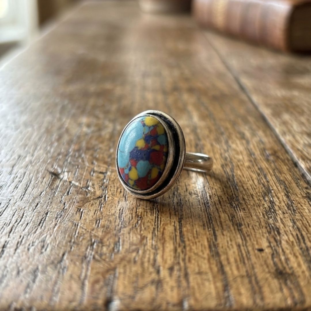 Vintage Lapis Multi Color Stone Silver Ring