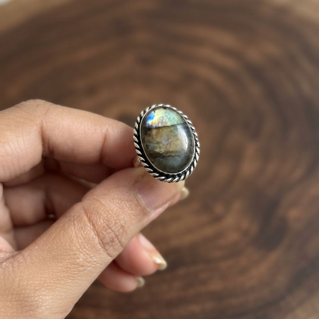 Vintage Lapis Green Crystal Stone Oxidised Silver Ring