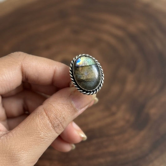 Vintage Lapis Green Crystal Stone Oxidised Silver Ring