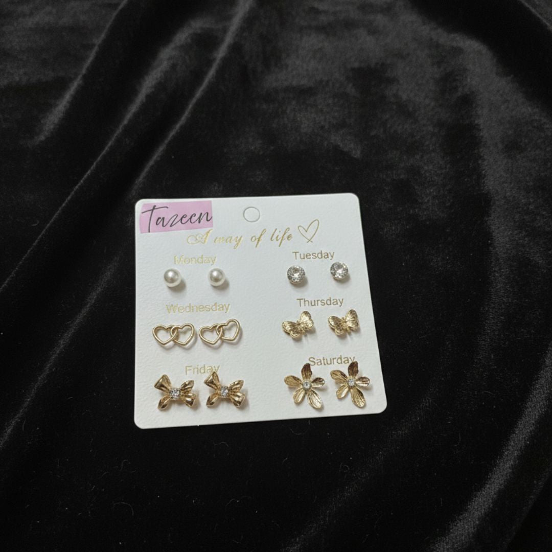 Gold Stud Earrings Set – 6-Pair “A Way of Life” Daily Wear Collection