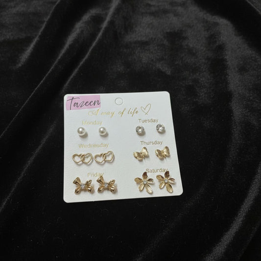 Gold Stud Earrings Set – 6-Pair “A Way of Life” Daily Wear Collection