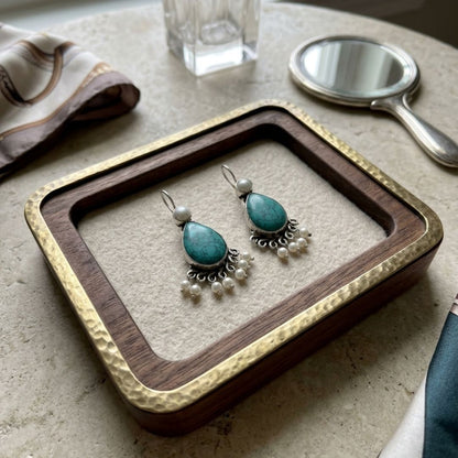Vintage Turquoise & Pearl Drop Earrings in Sterling Silver
