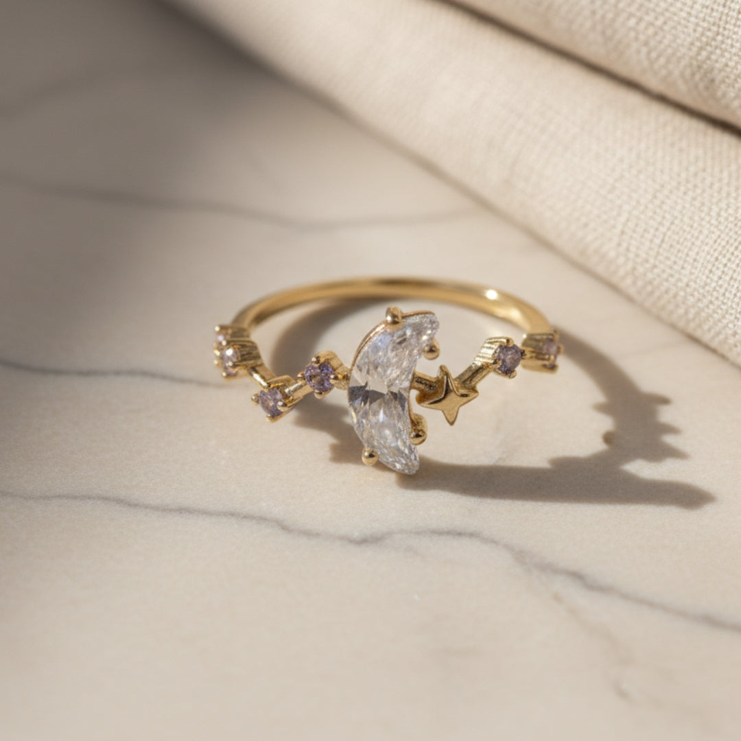 Gold Plated Crescent Star Ring