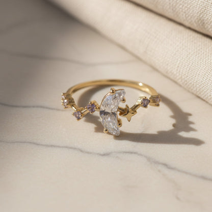 Gold Plated Crescent Star Ring