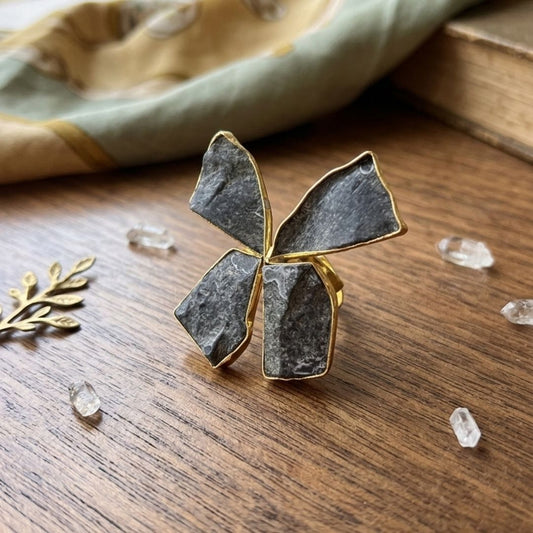 Midnight Slate Petal Ring in Gold Vermeil