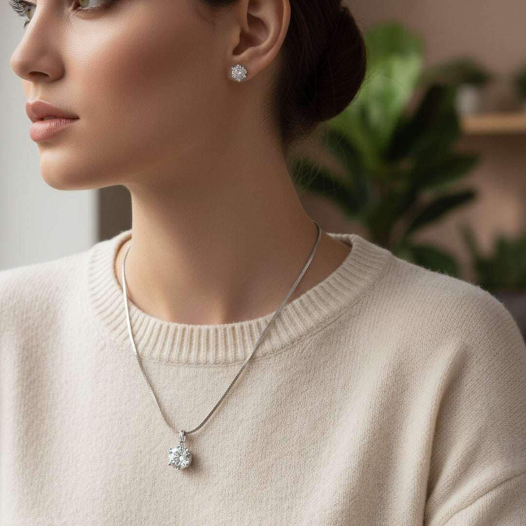Elegant Solitaire American Diamond Necklace Set