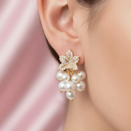 Gold Leaf Pearl Cluster Earrings