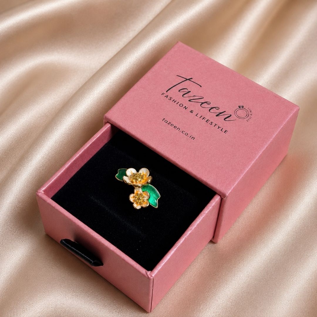 Elegant Enamel Blossom Floral Open Ring