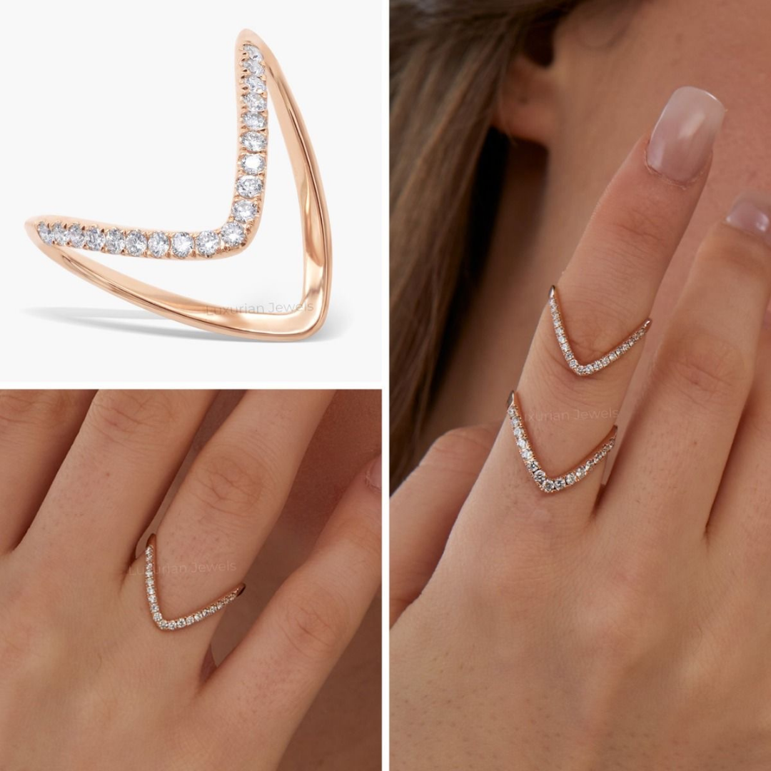 18K Rose Gold Plated Anti-Tarnish V-Shape Crystal Ring