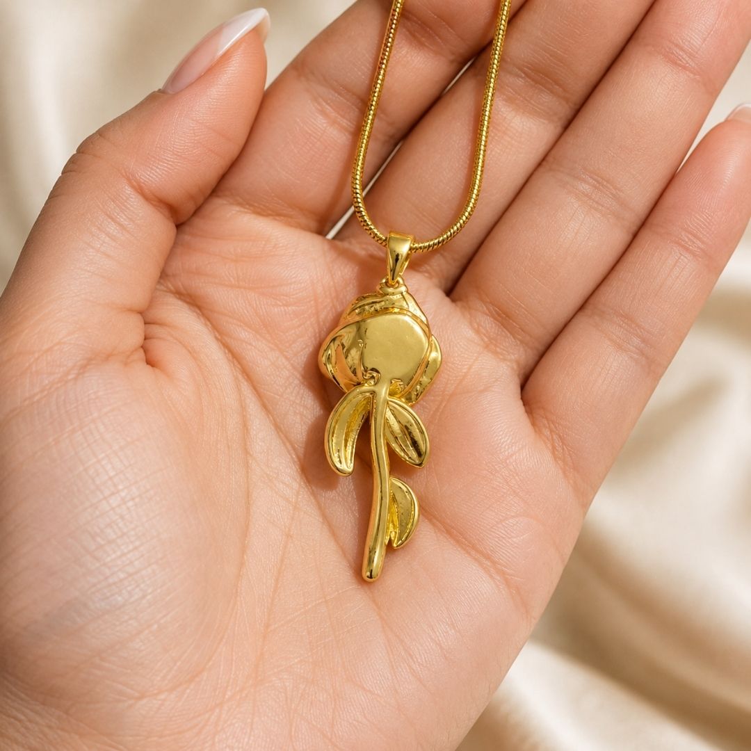 Anti-Tarnish Rose Pendant Necklace for Women