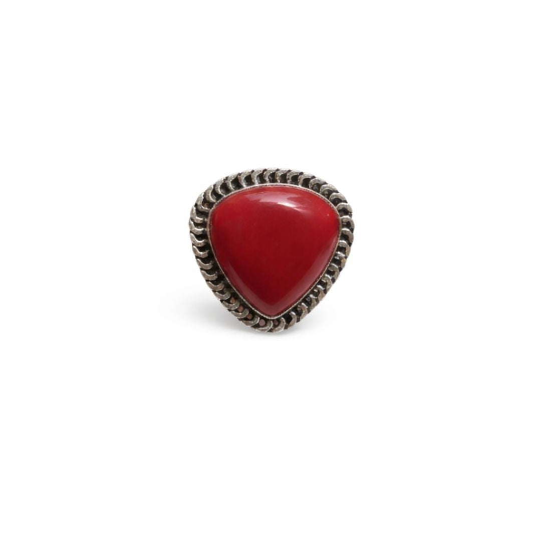 Triangular Natural Red Stone Ring with Oxidised Silver Finish