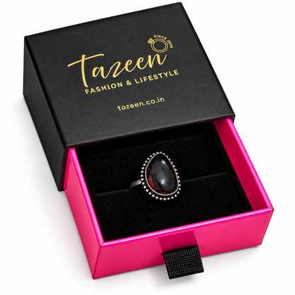 Oxidised Silver Maroon Stone Statement Ring for Women