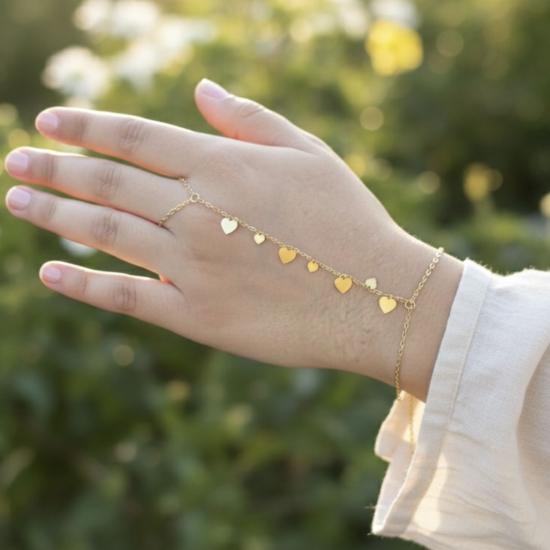 Minimal Gold Heart Hand Bracelet
