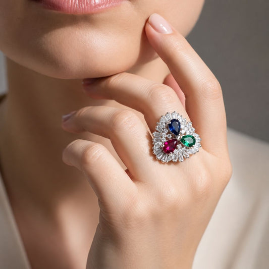 AD Multi-Stone Statement Finger Ring