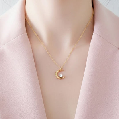 Minimal Gold Crescent Moon Pendant Necklace