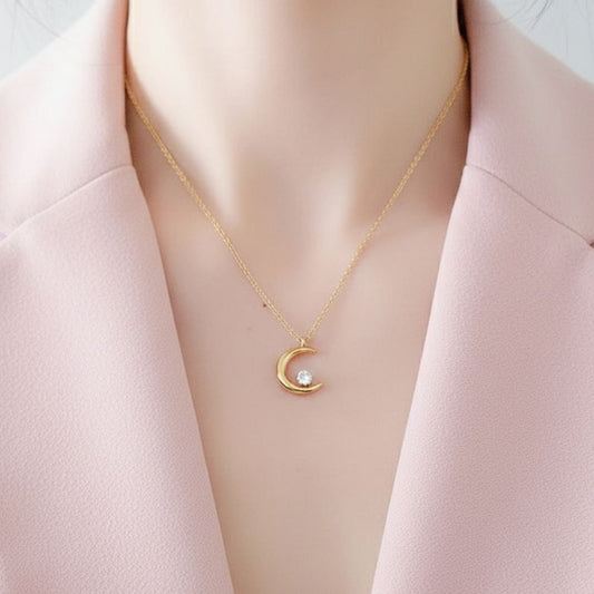 Minimal Gold Crescent Moon Pendant Necklace