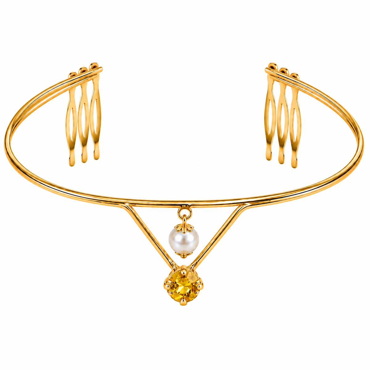 Gold-Plated Yellow Stone Pearl Hairlet for Women