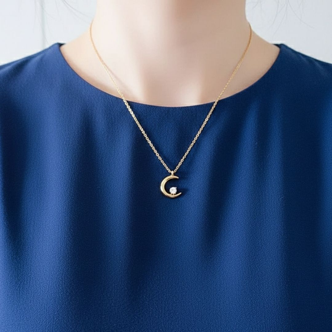 Minimal Gold Crescent Moon Pendant Necklace