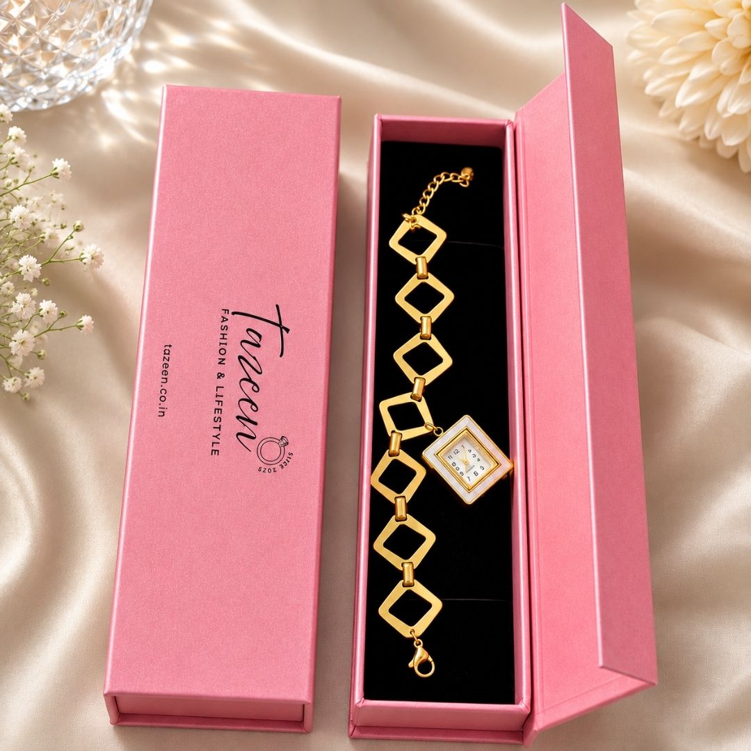 Minimal Square Dial Bracelet Watch – Gold Finish